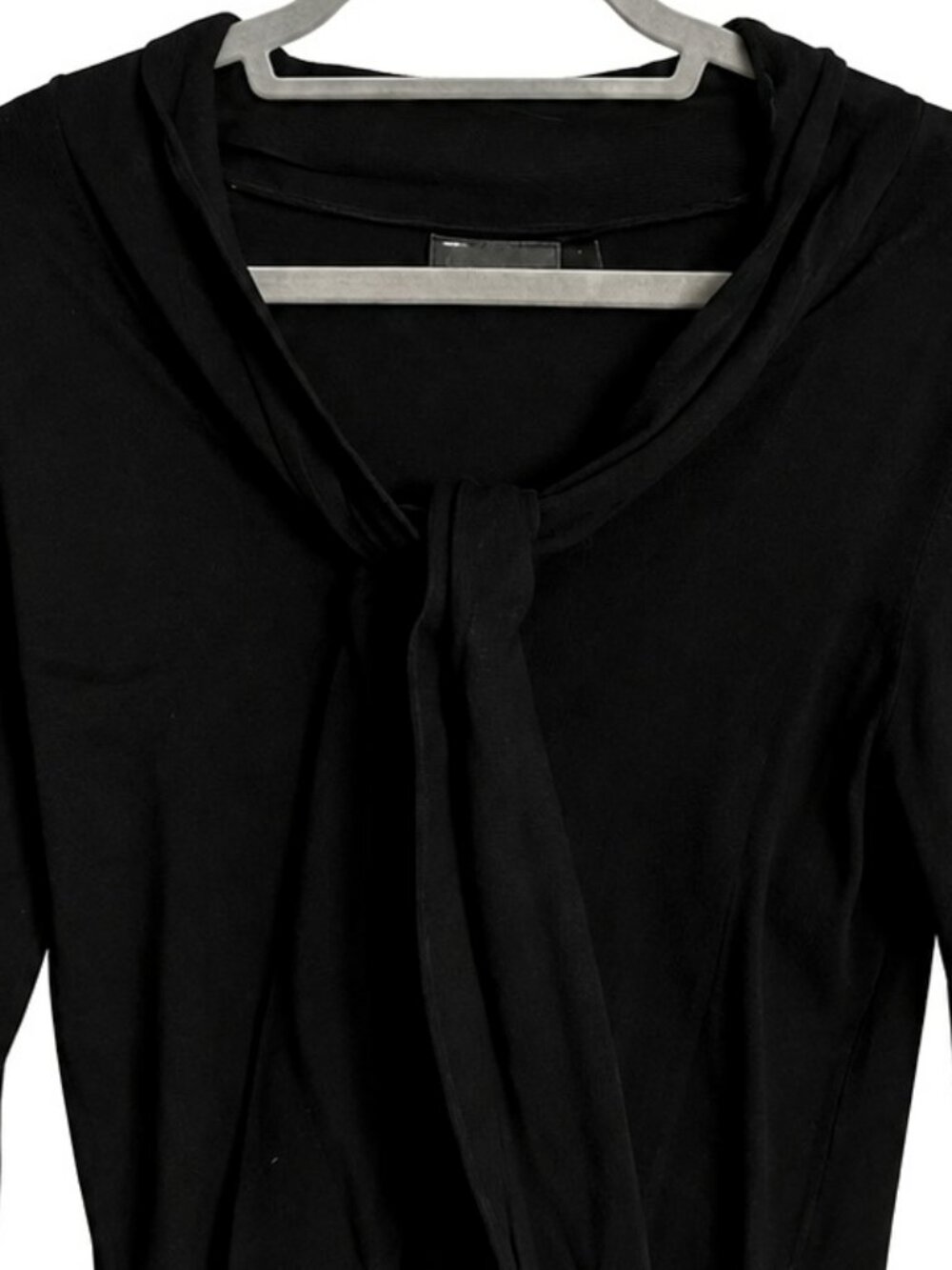 New York & Company Black XS Draped Scarf Tie Neck 3/4 Sleeve Knit Top